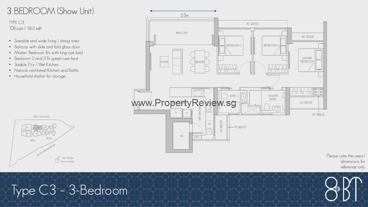 8@BT 3 Bedroom Floor Plan