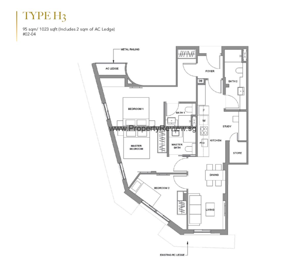 Lavender Residence 2 bedrooms floor plan