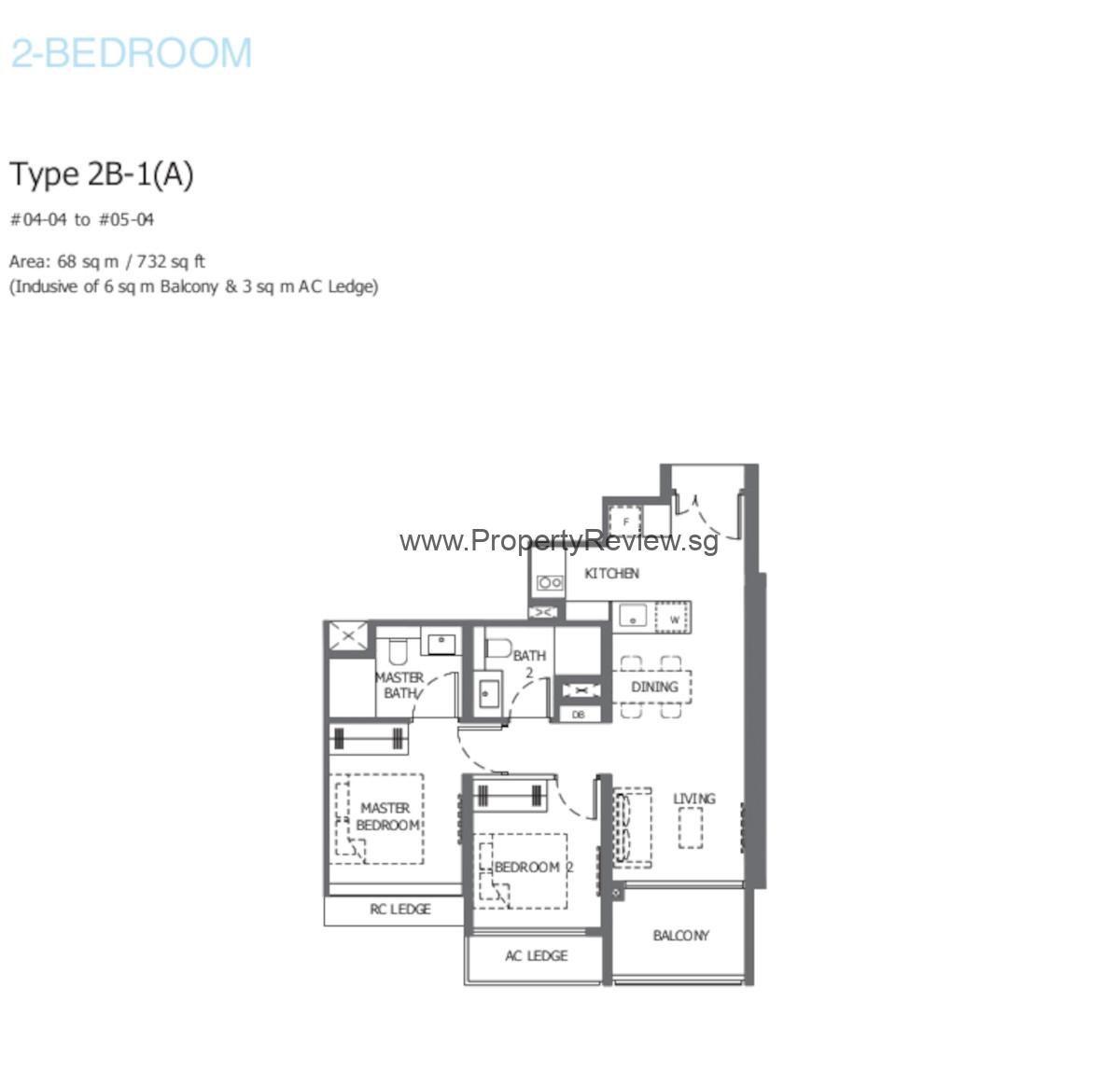 The Hill @ One North 2 Bedrooms Floor Plan