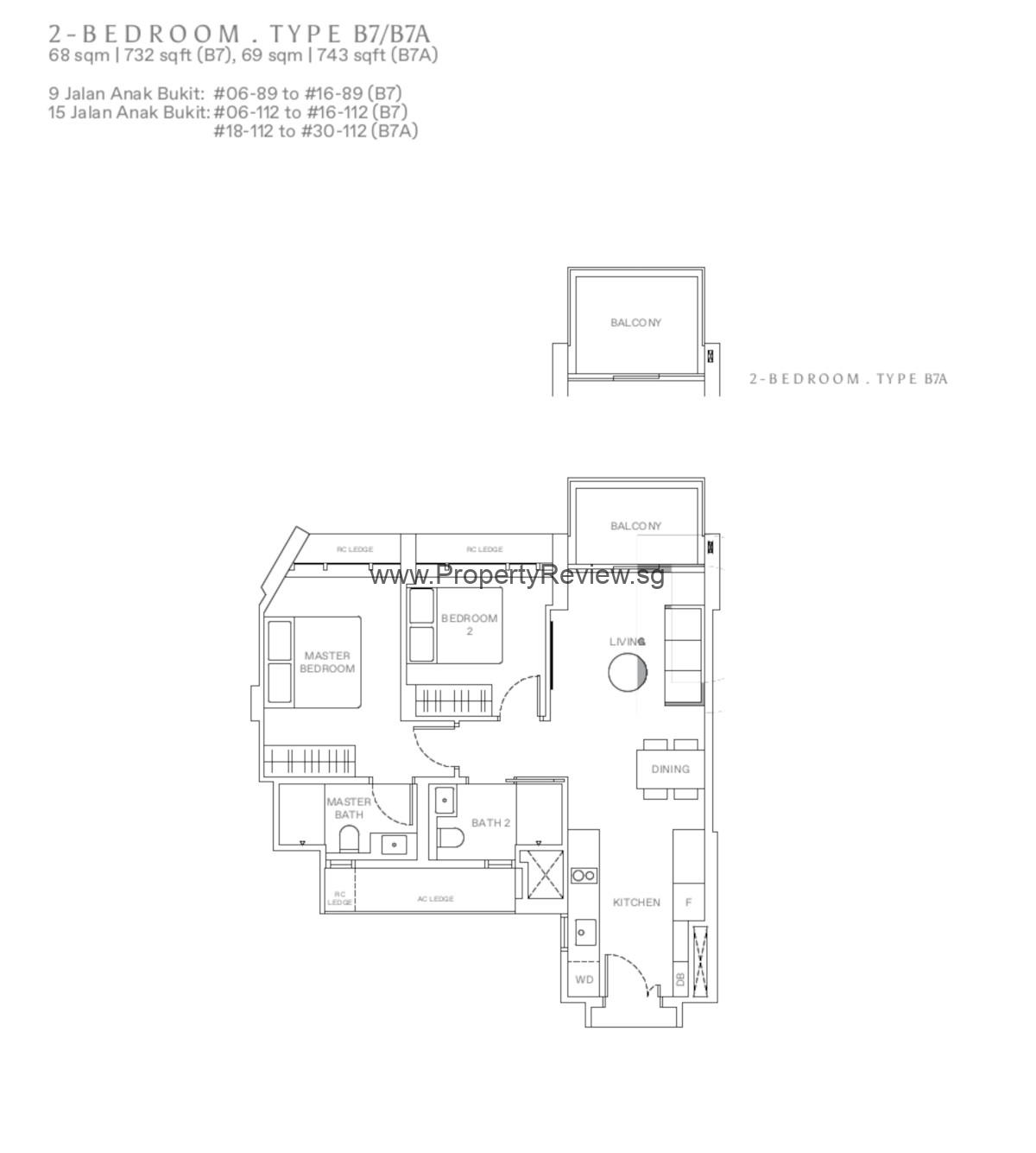 The Reserve Residences 2 Bedrooms Floor Plan