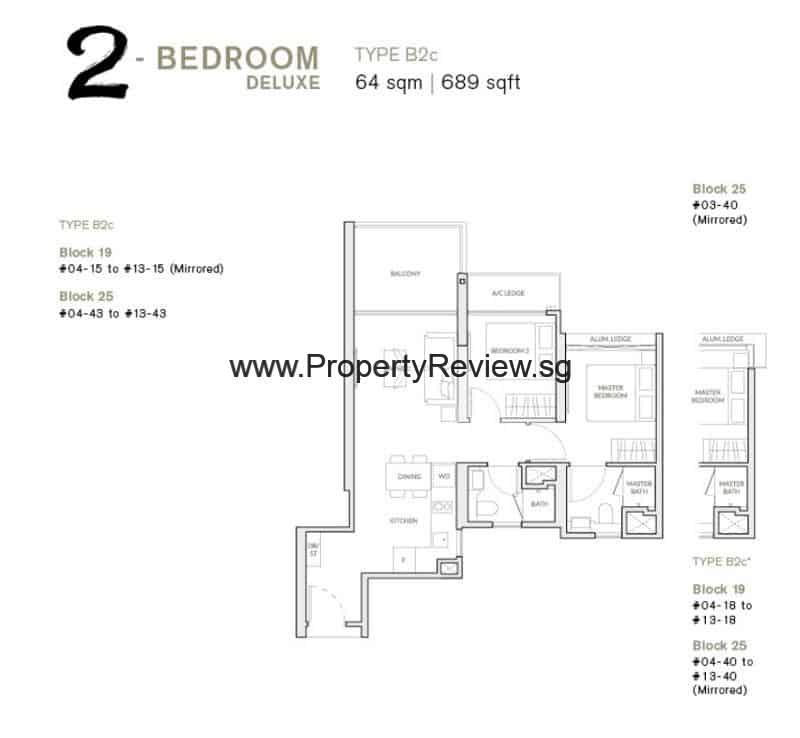 Woodleigh Residences 2 Bedrooms Floor Plan