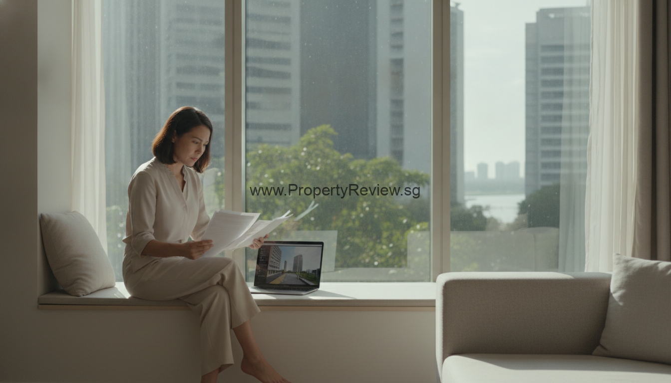 Singapore Homes in 2026: What Buyers Can Negotiate 4 Singapore homebuyer reviewing property documents by an apartment window